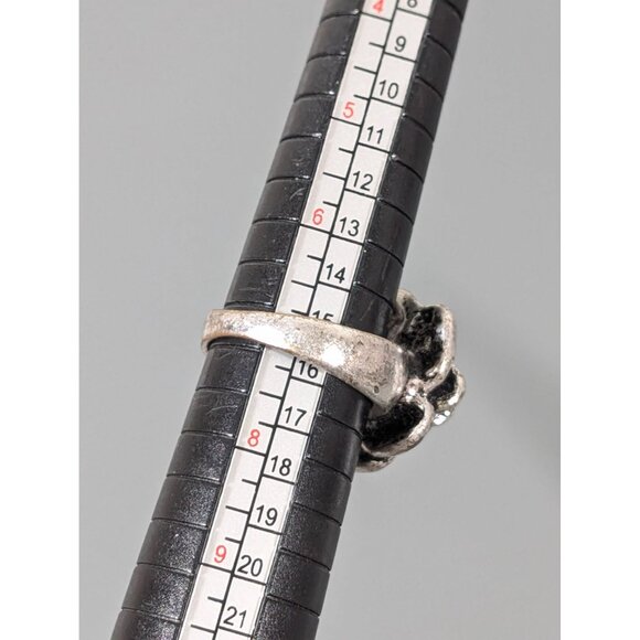 Antiqued Silver Tone Rose Flower Ring Size 7 - Picture 6 of 6